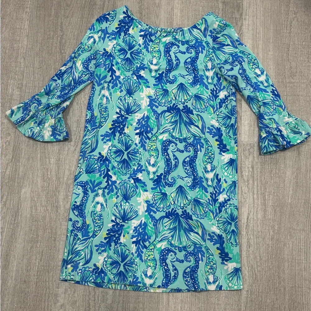 Lilly Pulitzer Aqua and Navy Floral Dress, kids size 4/5